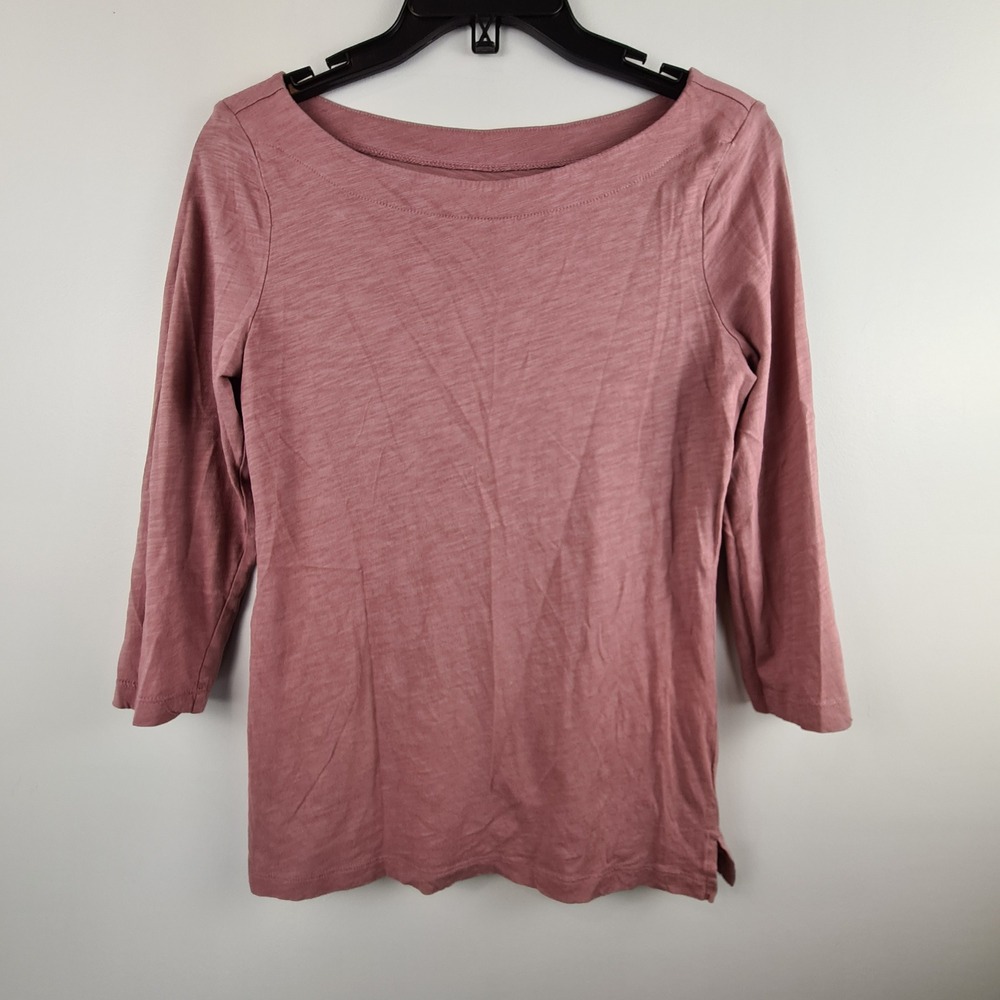LOFT‎ Outlet Womens Small Dusty Rose Slub Knit Boat Neck 3/4 Sleeve Cotton Top
